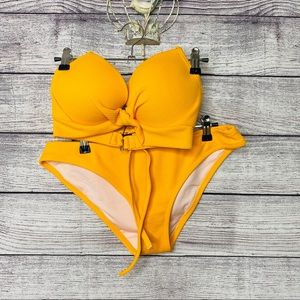 Shade & Shore Yellow Textured Halter Bikini Set